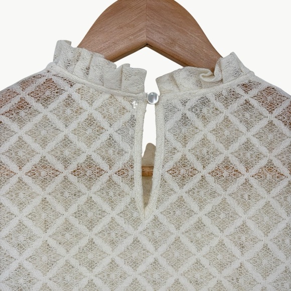 Sézane Emma Pleated Ruffle Front Lace 3/4 Sleeve Blouse | Sz Small | Ecru White - Picture 8 of 13